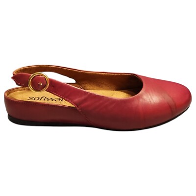 Softwalk Slingback Loafers Womens Size 6 Red Comfort Flat Heel Round Toe Slip On