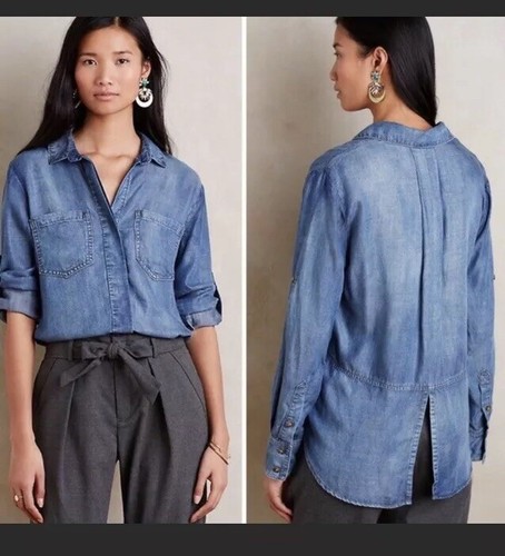 Long Sleeve Chambray Denim Split 