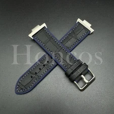 Rubber with Genuine Leather Watch Strap Band Fits for Tissot PRX Adapter BLK/BL