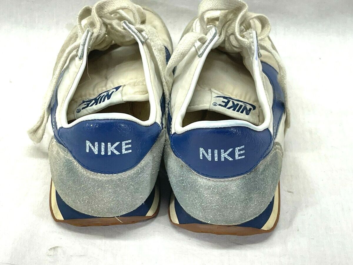 Vintage Nike Running Shoes 70s 80s White Gray With Blue Swoosh - Youth 7.5