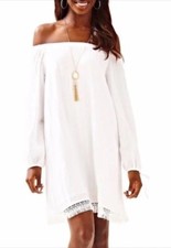 Lilly Pulitzer Adira Dress Resort White Off Shoulder Fringe Resort Wear Beach