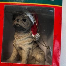 Kurt S Adler Pug Dog Santa Hat Christmas Holiday Collectible Ornament In Box