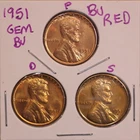 1951 P D S LINCOLN WHEAT CENT PENNY 1C GEM RED BU SET (3 COINS) 51717