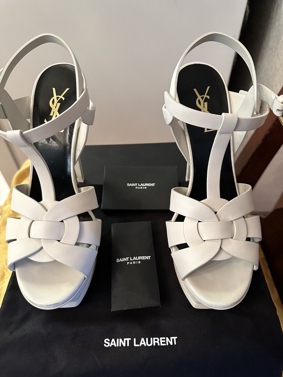 $925 Saint Laurent YSL Tribute White Leather Platform $925 Saint Laurent YSL Tribute White Leather Platform