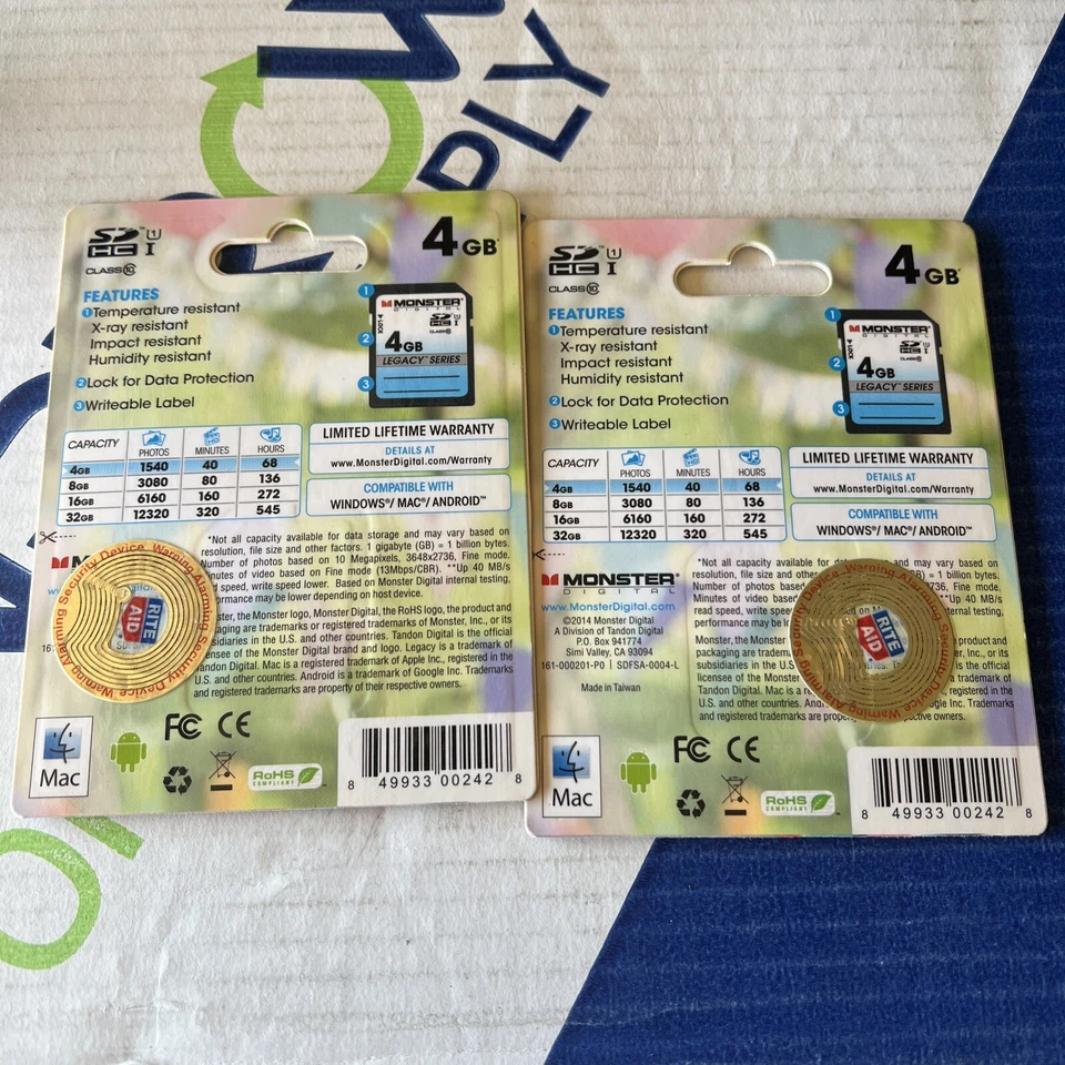 2 Monster Digital SDHC Full Size SD Memory CardsLegacy 4GB NEW Sealed Ships Free - Image 2 of 2