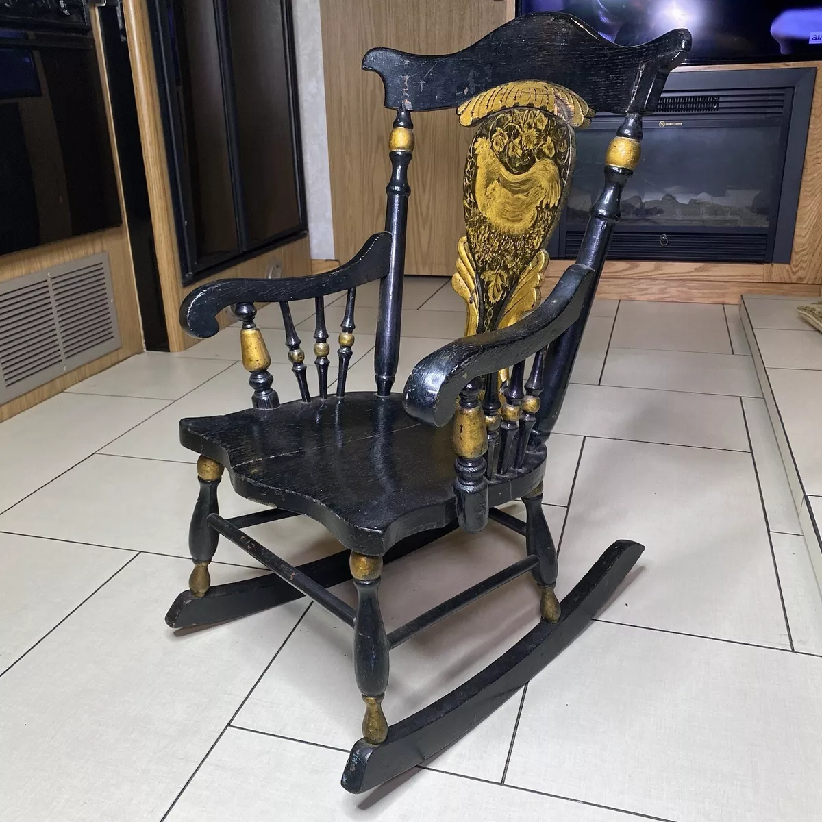 Black rocking chair cheap with gold stencil