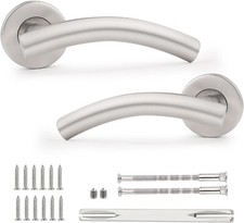 Probrico Brushed Nickel Door Handles on Rose, Arched Door Levers for Interior