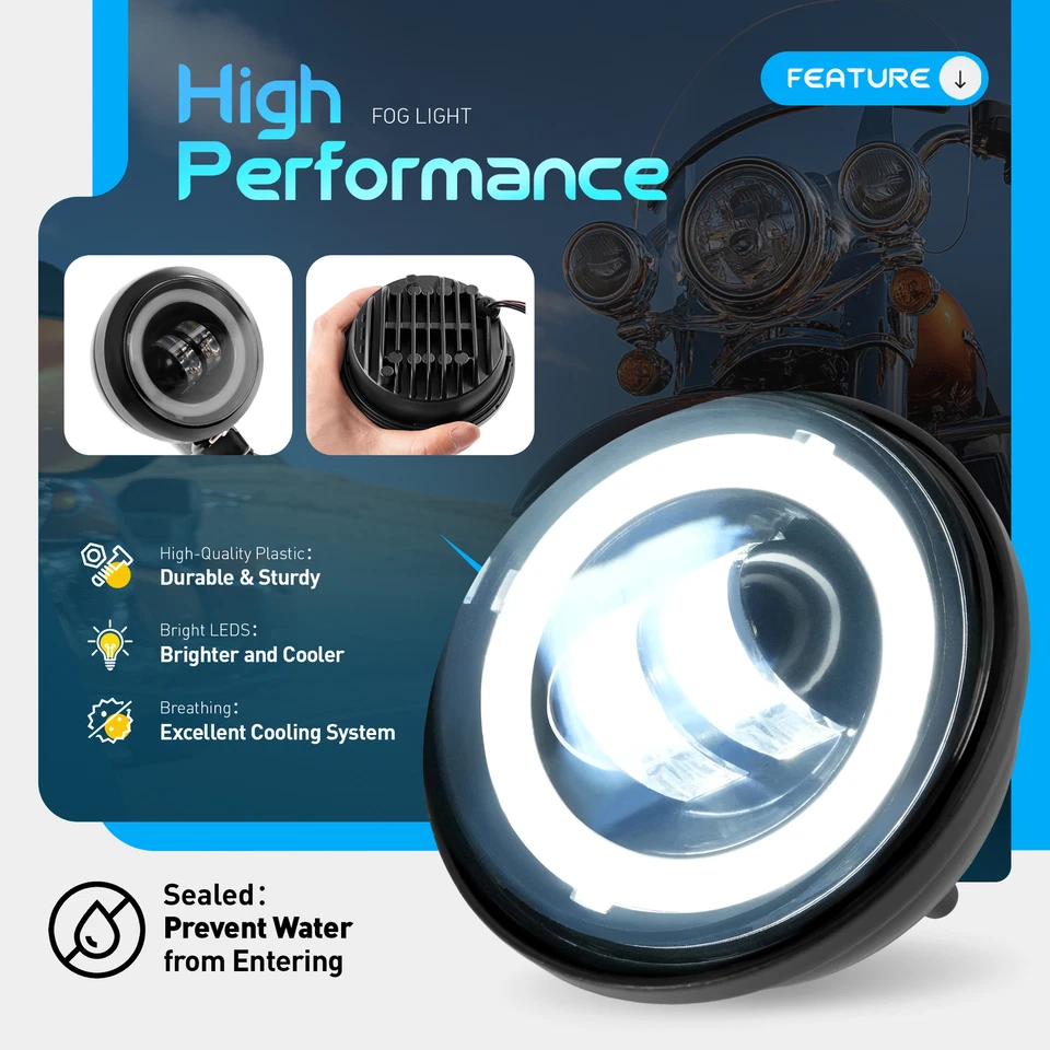 Paquete de 2 luces antiniebla LED de paso puntuales de 4,5" para modelos Harley Road King 1994-up Foto 4 de 4