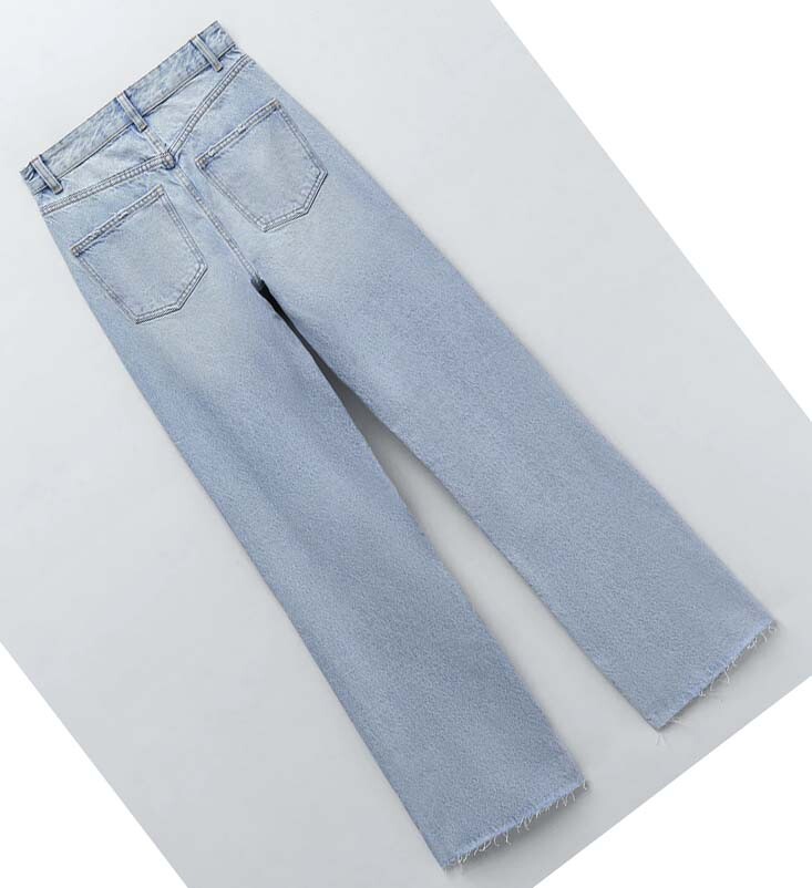 ZARA NEW WOMAN WIDE-LEG FULL-LENGTH RIPPED JEANS LIGHT BLUE