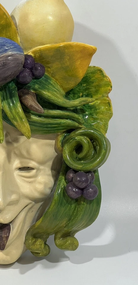 1990s Vintage Toscano Bacchus Mask Crown of Fruit & Frond Wall Decor Mask 10" T - Image 3 of 4