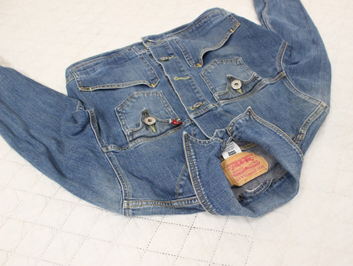Levi Strauss Damen Gr. L Blau Denim Knopfleiste Crop Top Jacke - Bild 9 von 22