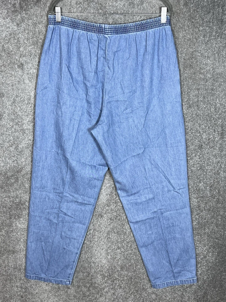复古 Orvis 弹性腰牛仔裤女式大号蓝色棉质口袋拉裤 — 第 2/4 张图片