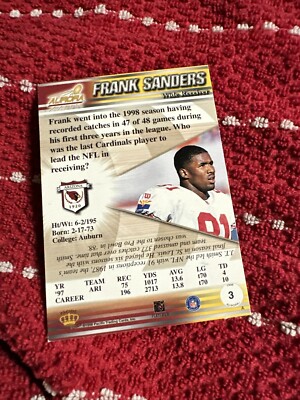 1998 Pacific Aurora Frank Sanders #3 Arizona Cardinals Autograph