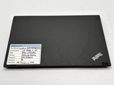 Lenovo ThinkPad X1 Carbon 5th, i7-7500U, 2.70GHz, 8GB, 256GB NVMe, No OS/Charger