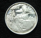 2 oz .999 Silver Round Lawless Revolver Cylinder Cowboy vs Train Western Theme
