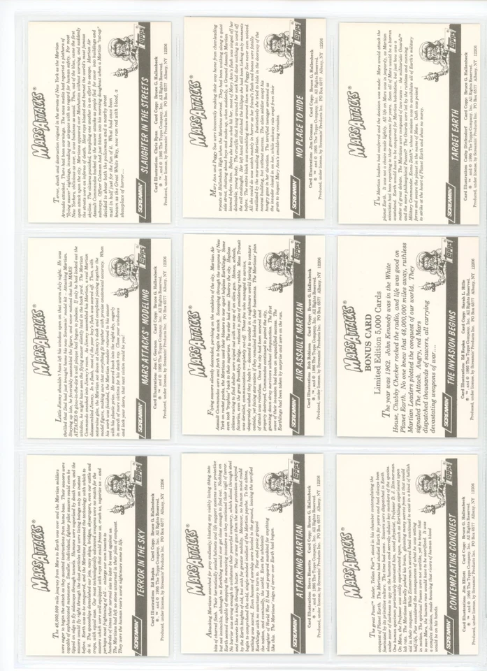 Set di 9 carte modello Topps Mars Attacks Screamin' 1995 - Immagine 2 di 2