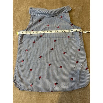 Talbots Embroidered Ladybug Striped Sleeveless Blouse Top