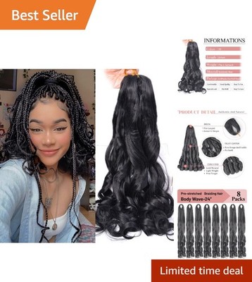 Luxury French Curly 24-Inch Synthetic Hair - 8 Packs of Soft Braiding Extensions