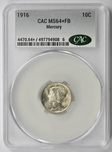 1916 Mercury Dime 10C MS 64+ FB Plus Full Bands CAC Graded CACG