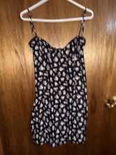 L.A. Hearts Black Pink Floral Pencil Mini Dress Sz M Sweetheart Strappy Lace