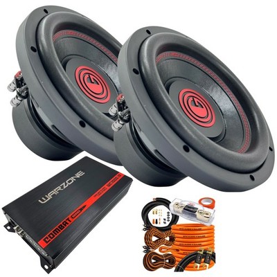 2x Gravity 10'' 4-ohm 1500W Subwoofer + Warzone 1000W RMS Car Amplifier + Kit