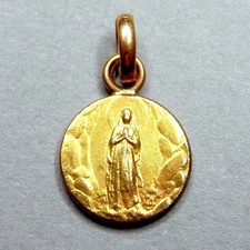 St Virgin Mary. Lourdes Apparitions. Antique Little Pendant. Gold Filled Medal.