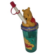Vintage Disney Winnie the Pooh Travel Water Bottle Tumbler Drink Straw Cup Honey
