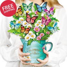 Pop up Flower Cards, 3D Paper Flowers Bouquet Mothers Day Card 12    with Blank N