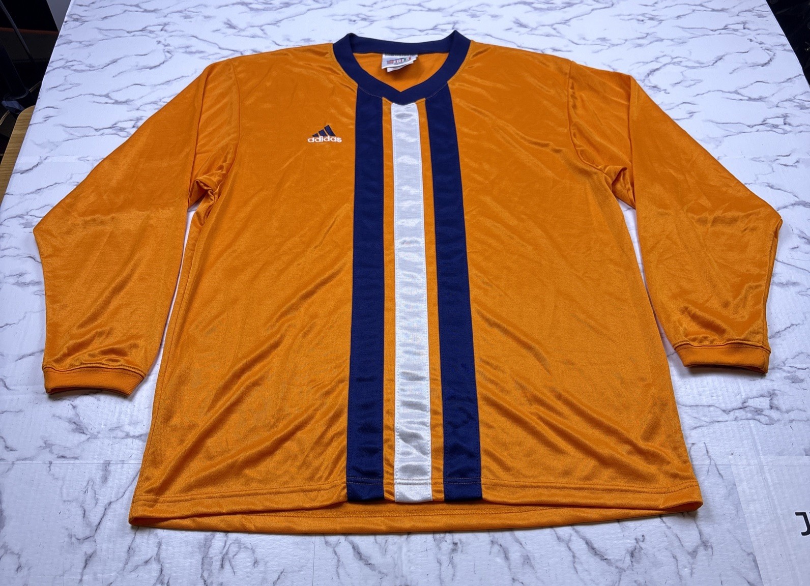 Rare VTG ADIDAS Spell Out Trefoil Striped Long Sleeve Sz M Soccer Jersey 90s