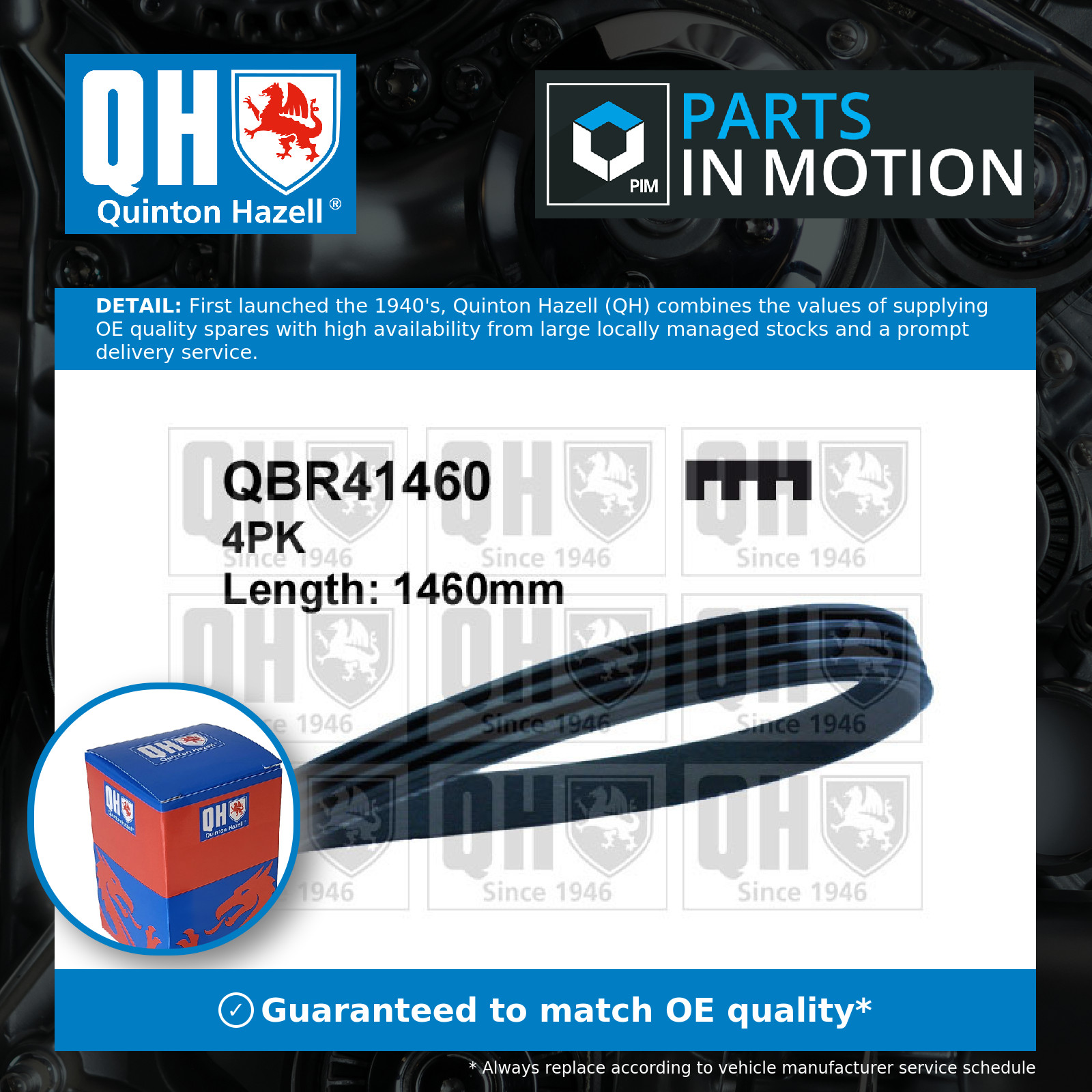 4 Rib Multi V Drive Belt QBR41460 Quinton Hazell 4PK1457 4PK1458 4PK1459 4PK1460
