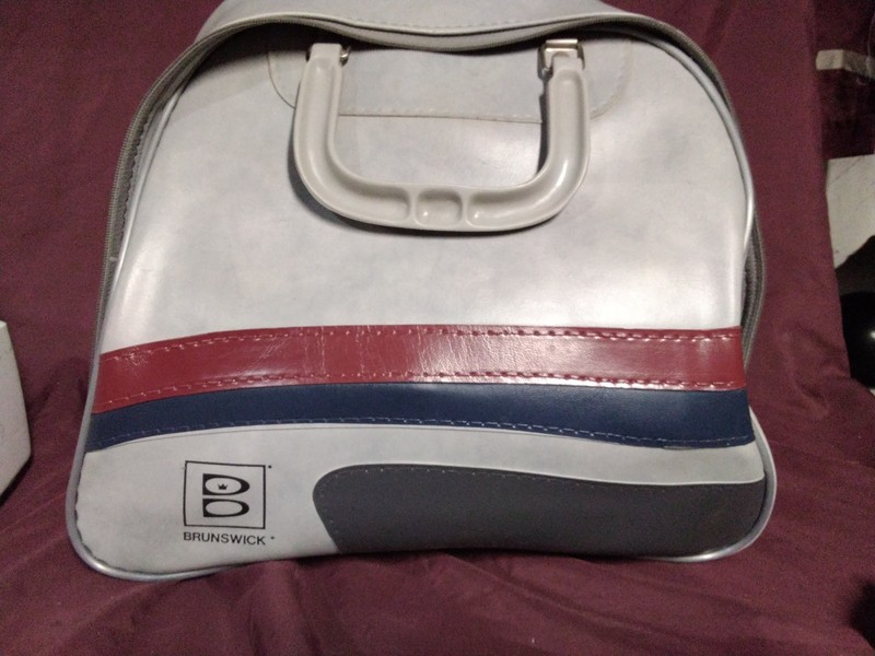 Vintage Gray, Red,Blue Tricolor Brunswick Bowling Ball Bag with Shoe Rack