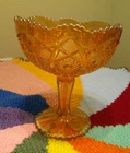 Imperial Hobstar Carnival Glass Compote Marigold