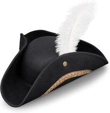 Pirate Costume Hat Women Men Black Kids Tricorn Colonial Revolutionary War