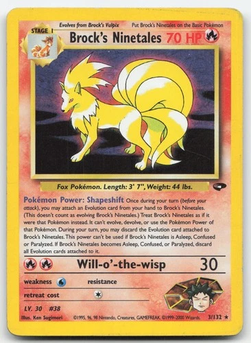 Brock's Ninetales 3 MP 132 Gym Challenge Unlimited Holo Pokemon Card TCG