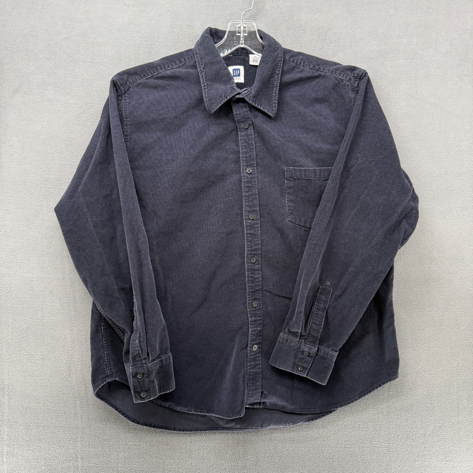 Vintage Gap Factory Store Button-Up Shirt Mens XL Navy Blue Corduroy  Pocket