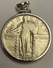 1928 STANDING LIBERTY QUARTER  AU+  In A Sterling Silver Bezel Frosty