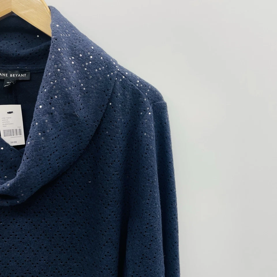 Top pulóver Lane Bryant para mujer talla grande 18/20 punto brillante cuello capucha en azul 673 Foto 2 de 4