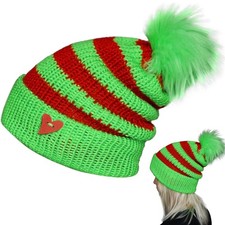 Knitted Santa Beanie Hat Christmas Knit Hats for Women Men Xmas Party
