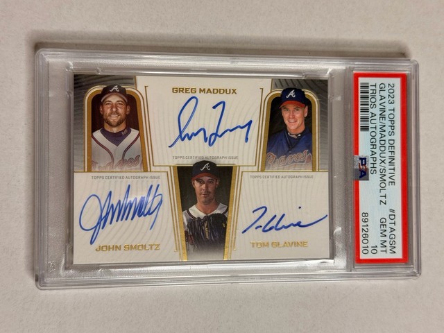 Tom Glavine Greg Maddux John Smoltz 2023 Topps Definitive Trios Auto PSA 10
