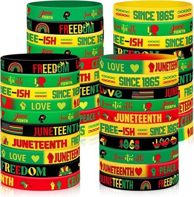 JUNEBRUSHS 120pcs Happy Juneteenth Party Favors Silicone Bracelets for Black Ame