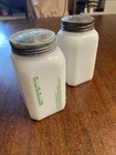 Vintage Hazel Atlas Green Vertical Lines Milk Glass Range Pepper Shaker + 1