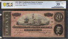 1864 $20 Confederate States of America- Richmond- PCGS Choice VF 35