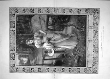 Original Old Antique Print 1895 Portrait Beautiful Lady Girl Been Roaming 19th