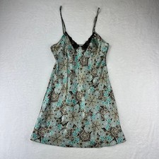 Adonna Chemise Womens M Regular Teal Paisley Satin Slip Nightgown Lace Y2K