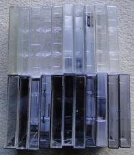 Lot of 21 empty jewel Cassette Tape Cases: hard plastic, clear  black