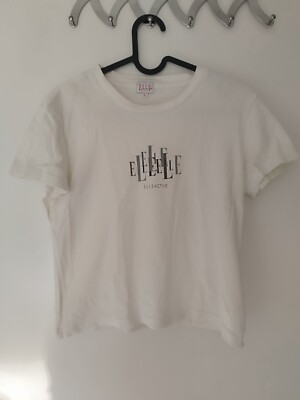 Elle Active retro T-Shirt Damen weiss mit Logo in silber /grau Gr. l