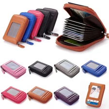 Men Leather Clutch Credit Card Holder Small Travel Wallet with ID/Photo Window