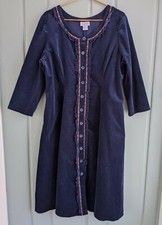 Lanz of Salzburg Womens XL Robe Cottagecore Corduroy Navy Ruffles Aline Midi