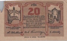 20 HELLER 1920 City of HALLEIN Salzburg AUSTRIA Notgeld Banknote #PD616.U