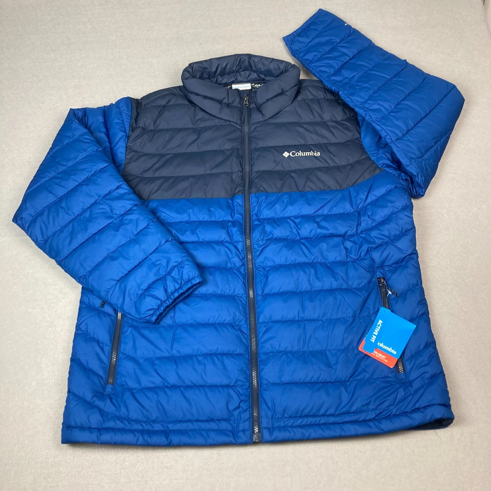 Columbia Powder Lite II Jacket Men Blue Puffer Omni Heat Thermal Reflective